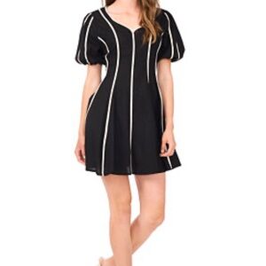 1. STATE Women's Piped Short-Sleeve Fit & Flare Dress